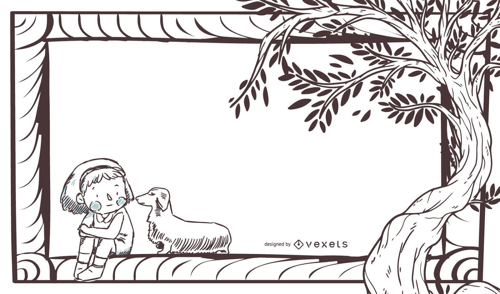 Illustrated Frame With Girl and Tree