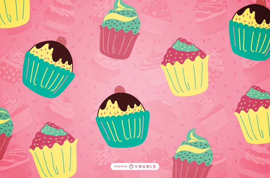 Hand drawn cupcake pattern in pastel tones Hand drawn cupcake pattern in pastel tones