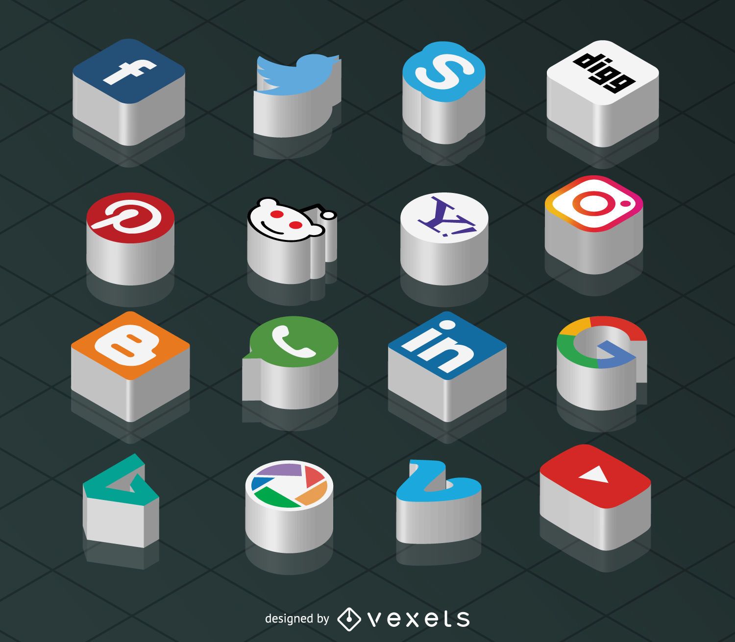 Isometric social media icons