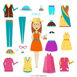 Woman with clothing items