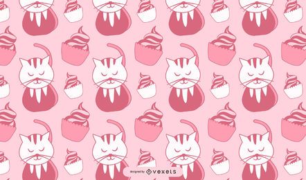 Katzen- und Cupcake-Cartoon-Musterdesign