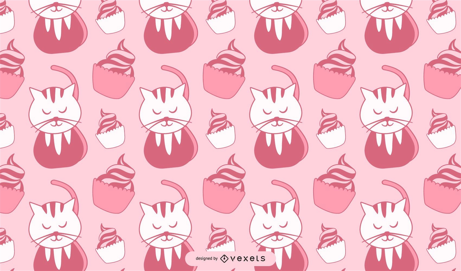 Cat and Cupcake Cartoon Pattern Design