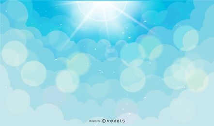 Sky illustration with clouds and light rays
