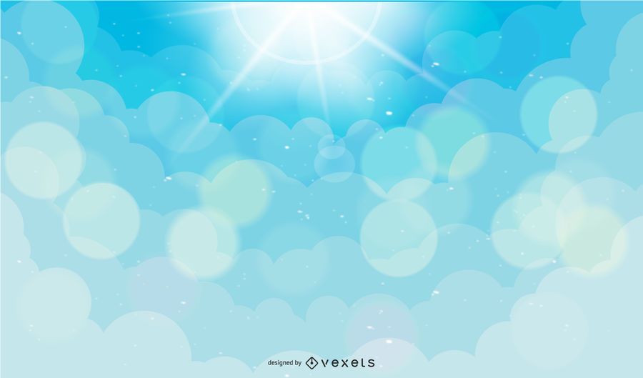 Sky illustration with clouds and light rays Sky illustration with clouds and light rays