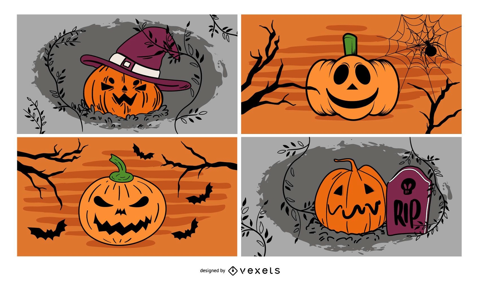 4 Halloween carved pumpkins