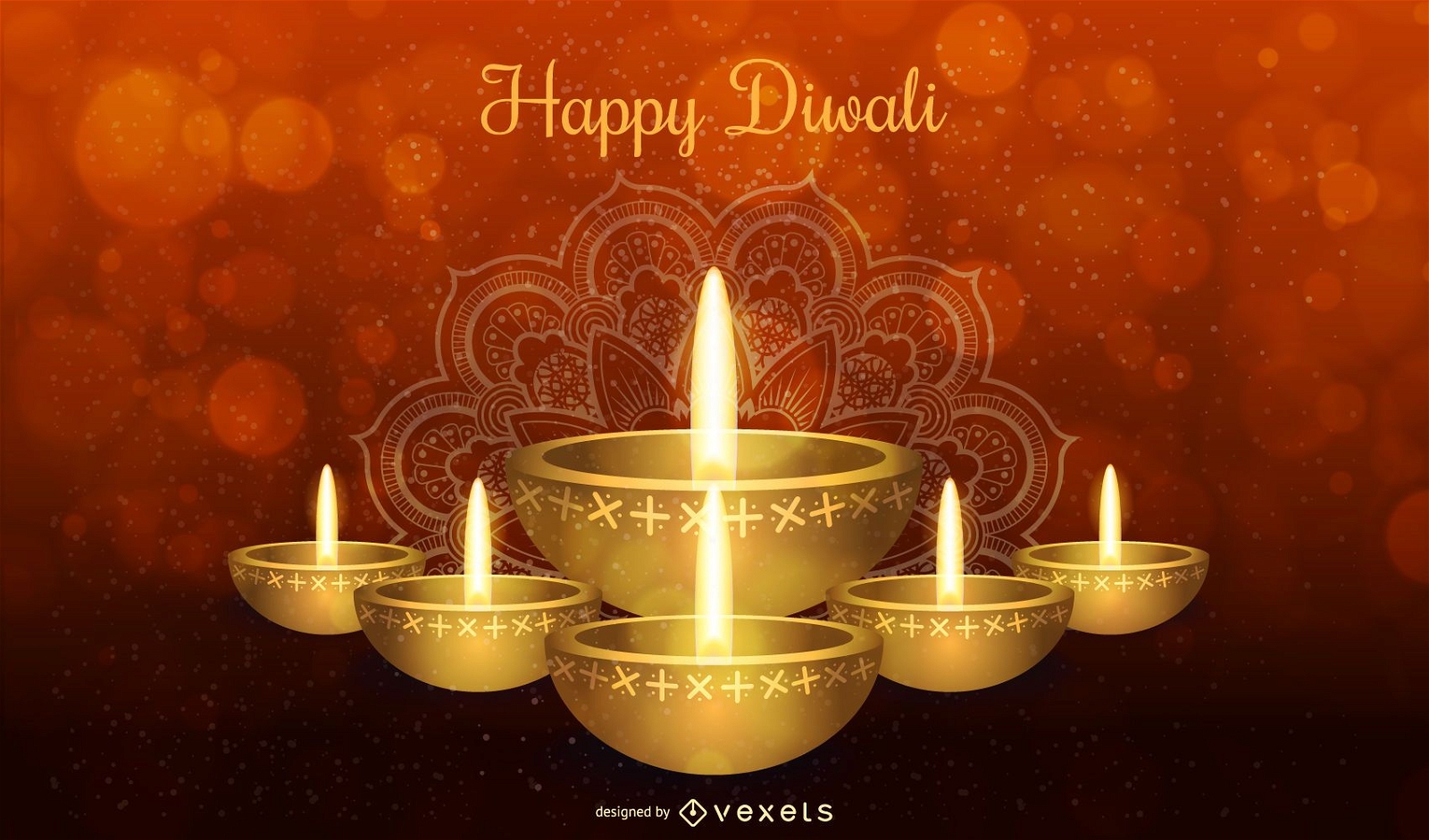 Diseño feliz de Diwali con vela y tipografía.