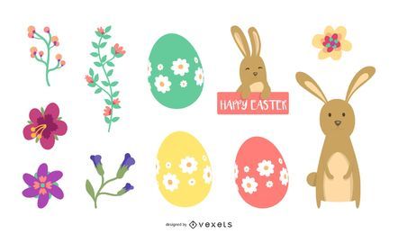 Paquete de elementos de dibujos animados de Pascua