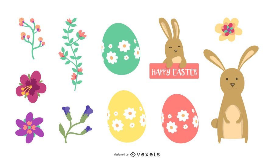 Conjunto de elementos de Pascua de dibujos animados Conjunto de elementos de Pascua de dibujos animados
