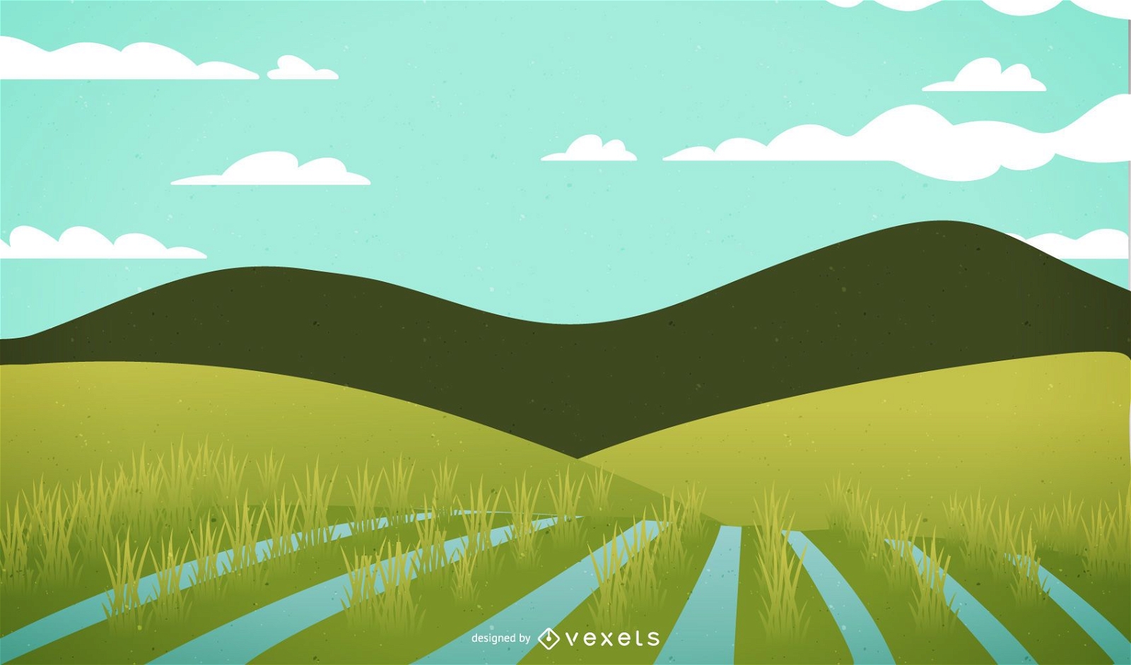 Rice Fields Landscape Illustration