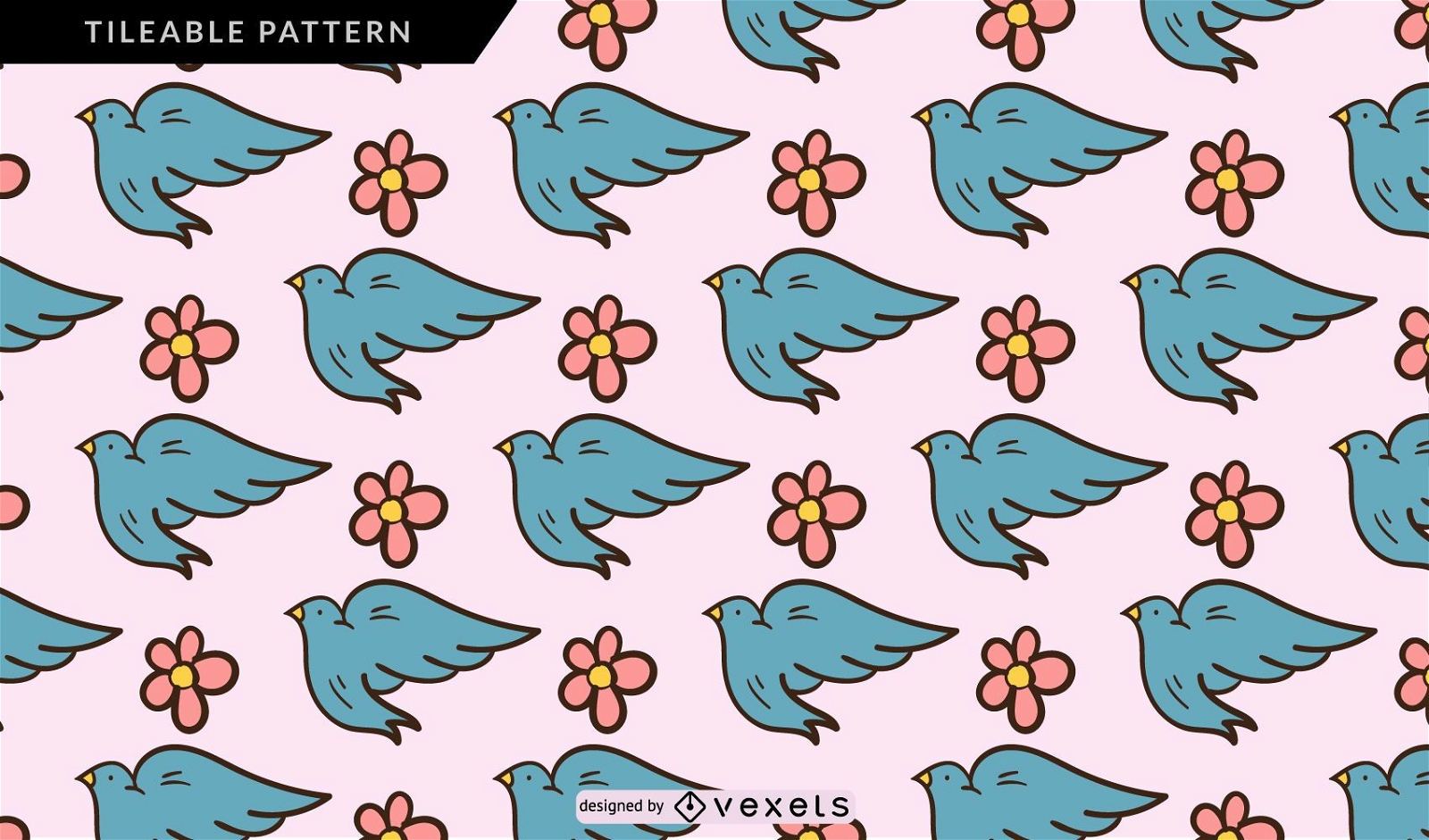 Cartoon Pigeon and Flower Pattern Design