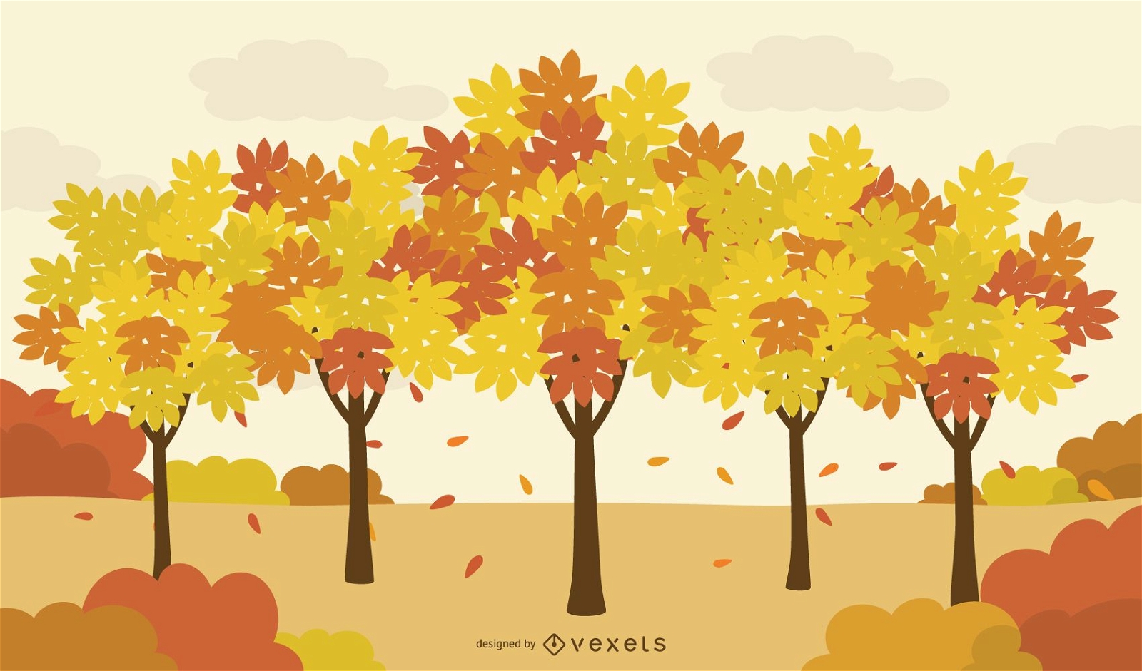 Fall Trees Grove Illustration Landscape