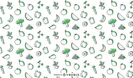 Padrão ilustrado de frutas e vegetais