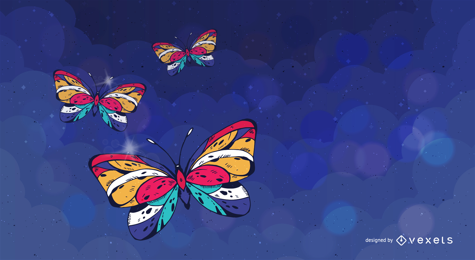 Cenário colorido de borboletas ilustradas