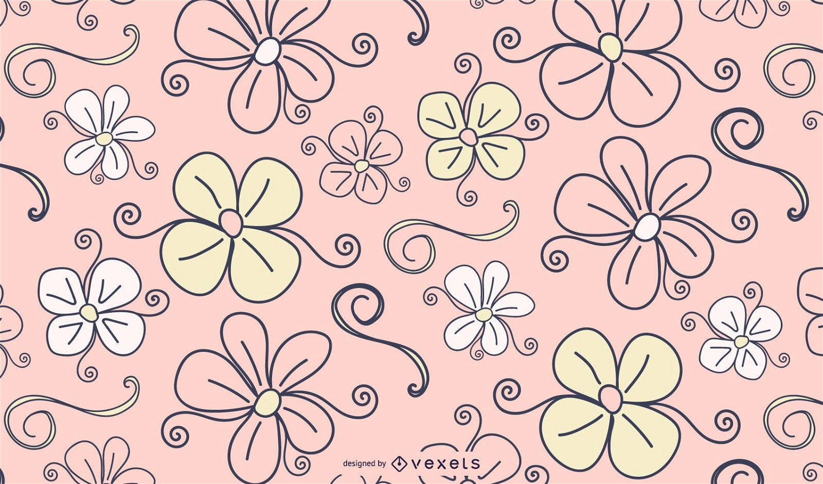 Flowers and swirls background in pink
