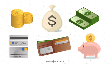 Money and gold coins icon set