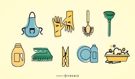 Conjunto de vectores de iconos de limpieza