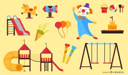 Conjunto de ícones de circo de recreio dos desenhos animados Conjunto de ícones de circo de recreio dos desenhos animados
