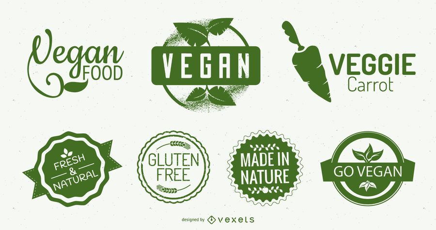 Conjunto de diseño de logotipo de comida verde vegana Conjunto de diseño de logotipo de comida verde vegana