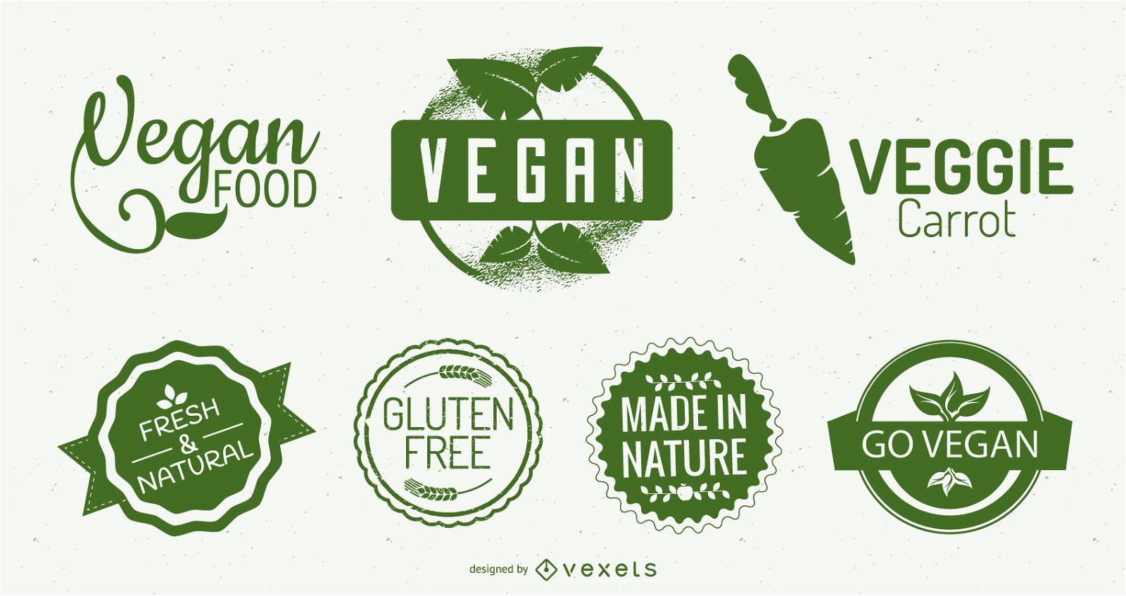 Vegan Green Food Logo Design Set
