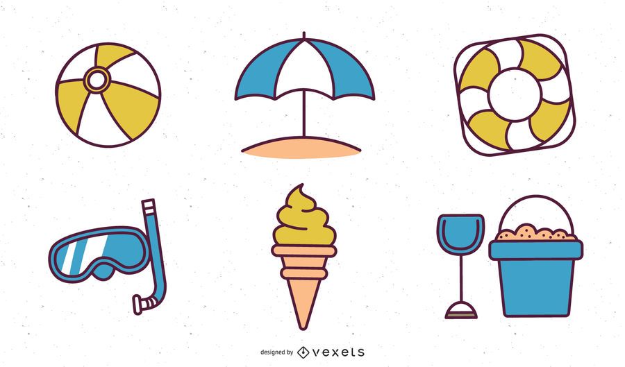 Iconos vectoriales de verano y Iconos vectoriales de verano y