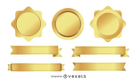 Metallic badges and ribbons set Metallic badges and ribbons set