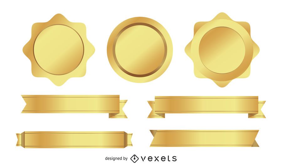 Metallic badges and ribbons set Metallic badges and ribbons set