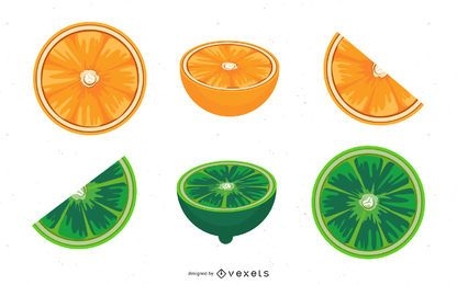 Conjunto de vectores de naranja y limón