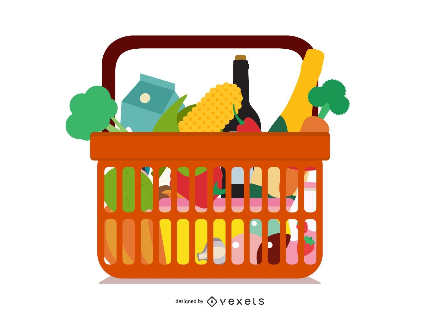 Cesta de compras de frutas e verduras