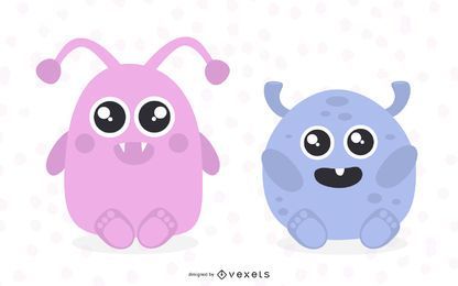 Conjunto de ilustraciones de monstruos lindos
