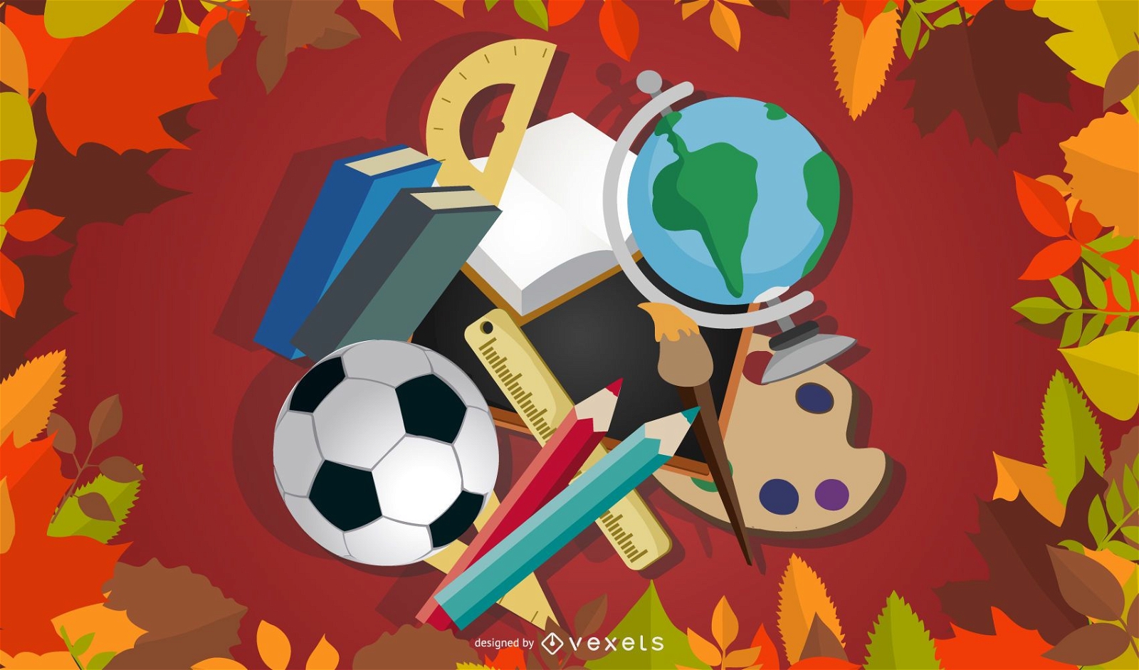 School stationery with autumn elements