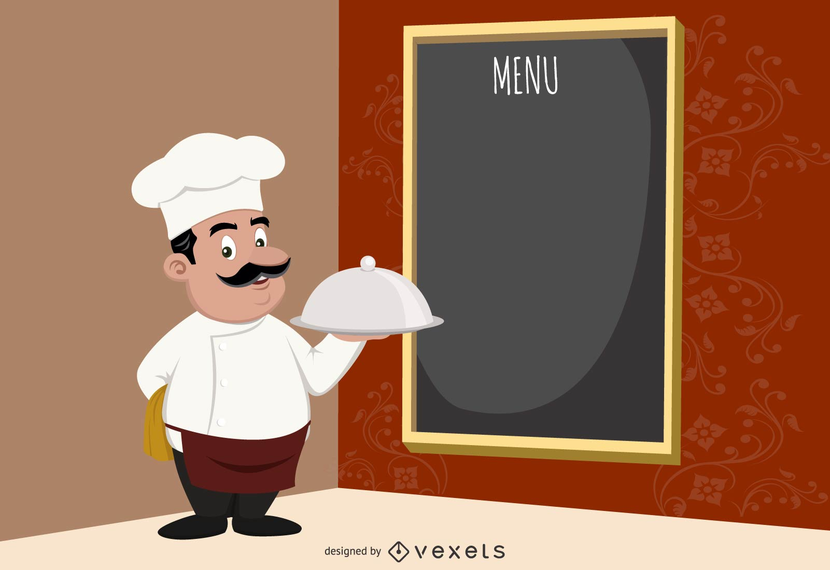 Diseño de menú con chef ilustrado. Diseño de menú con chef ilustrado.