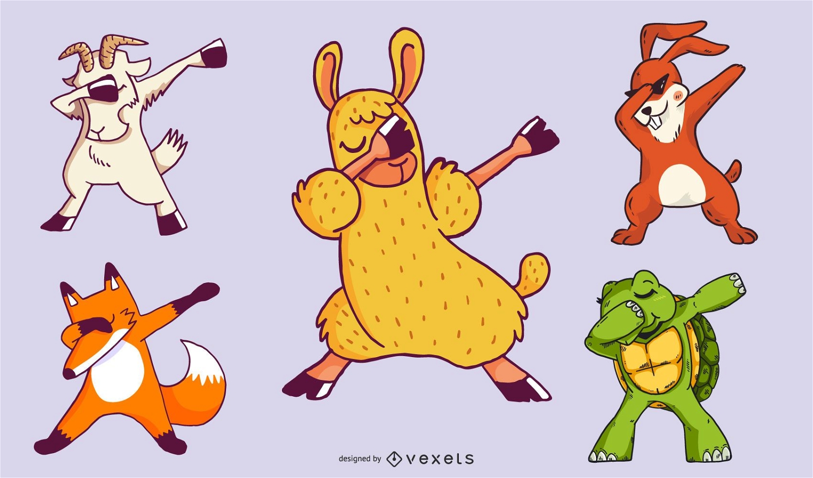 cartoon animals dabbing illustration design