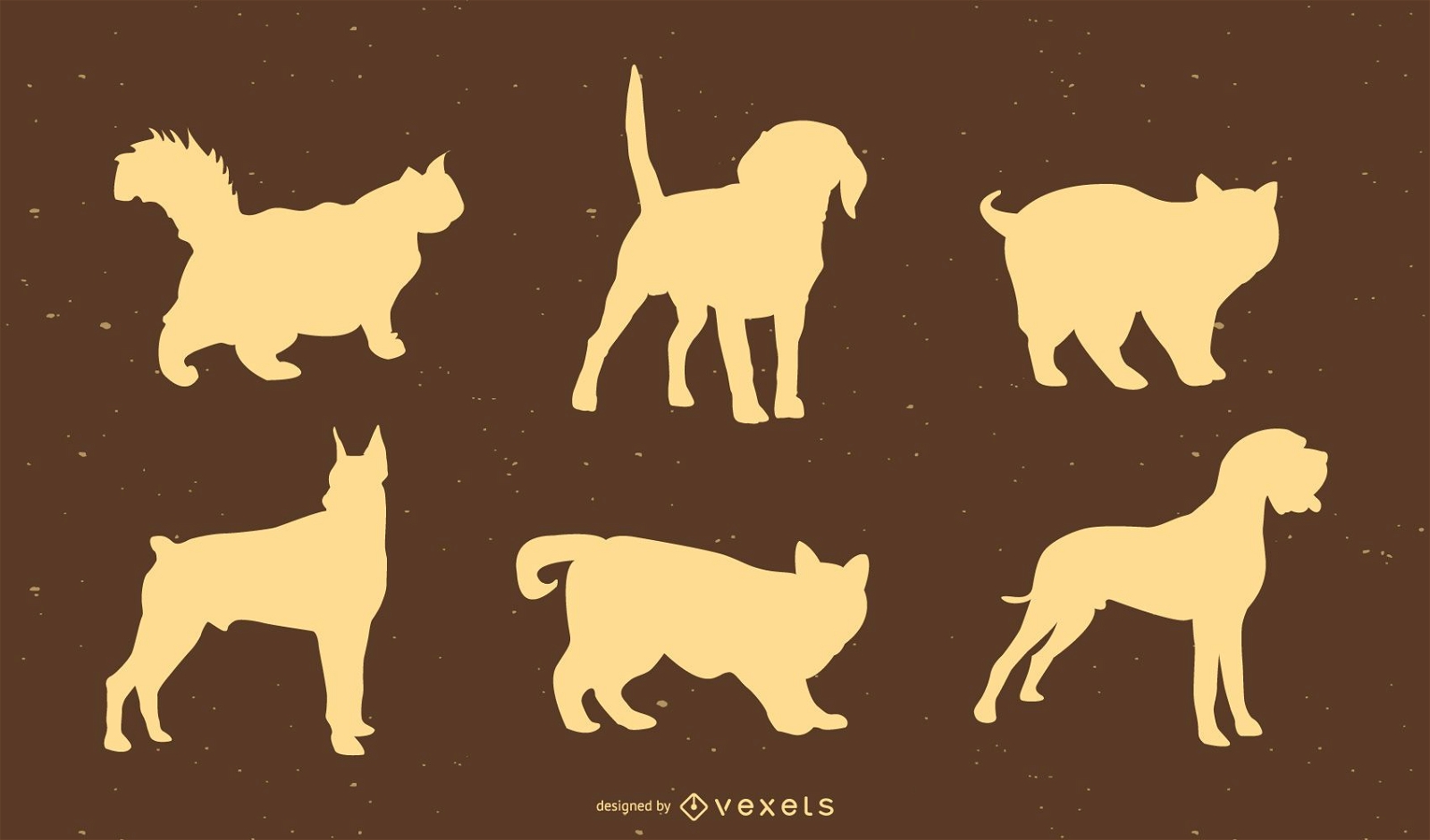 cats and dogs silhouette set