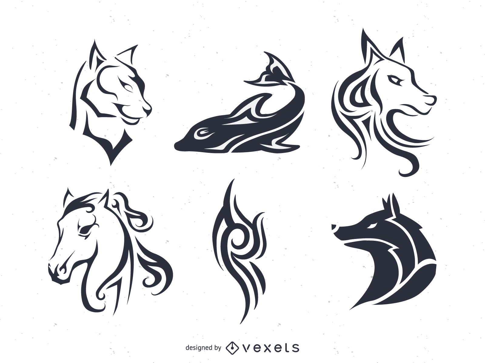 Tattoo and pinstripes Vector Set with animals