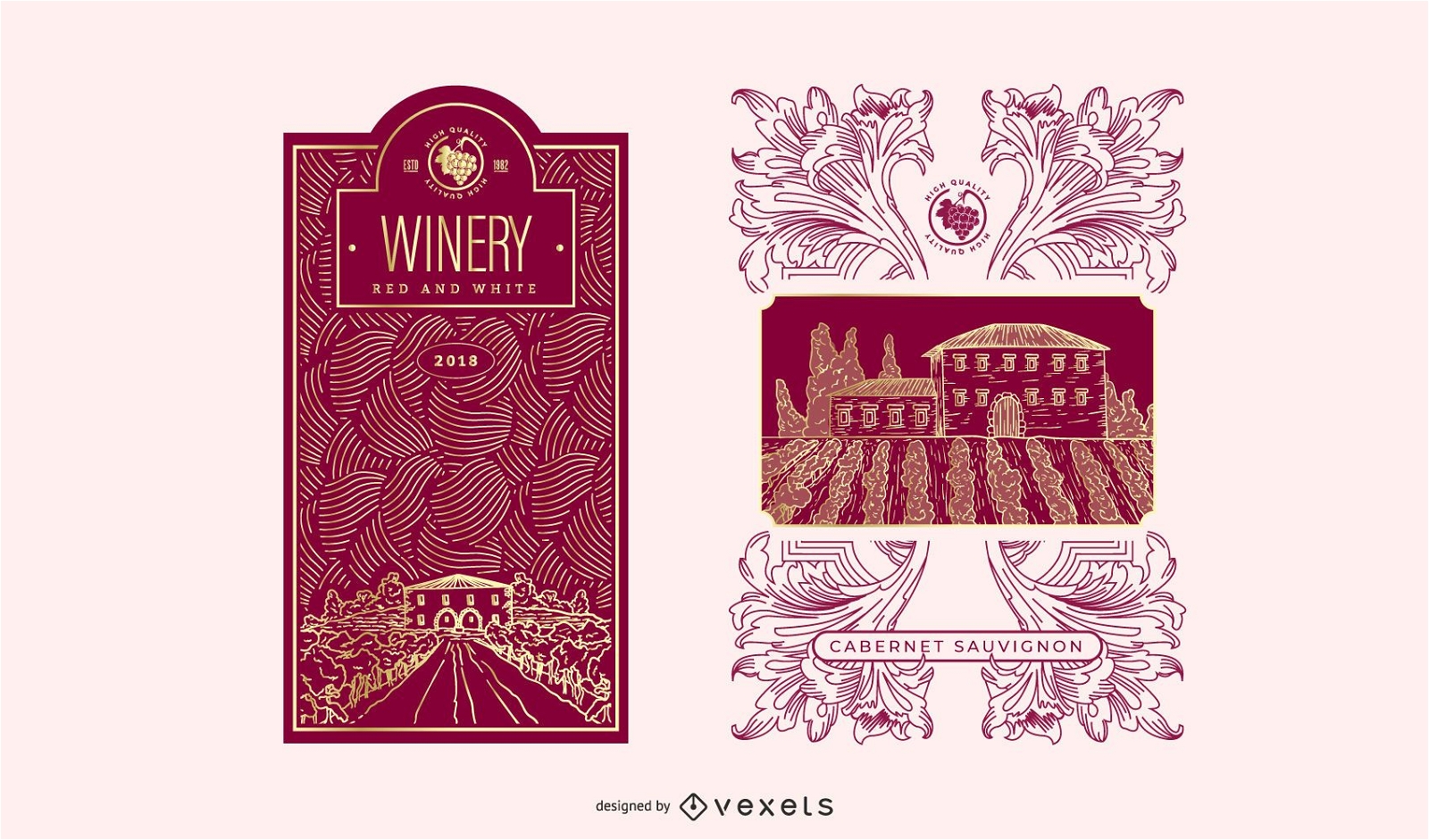 Aufkleber und Etiketten Wein Vektor 3