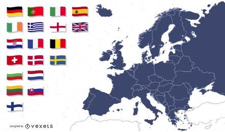 Mapa de Europa con ilustración de banderas