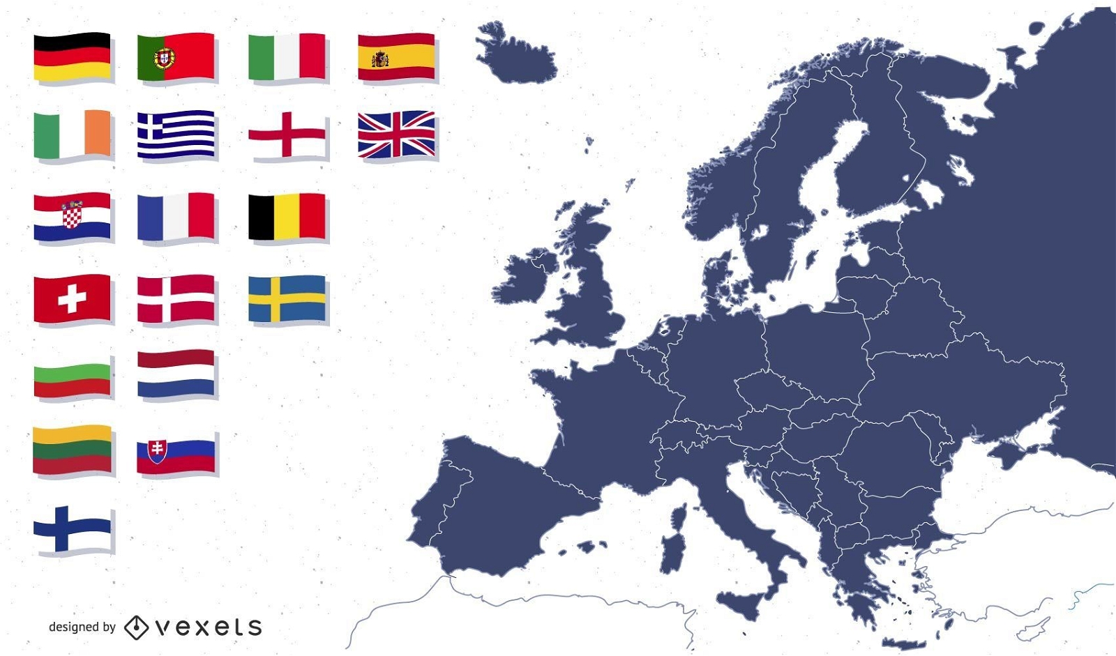 Mapa da Europa com ilustração de bandeiras