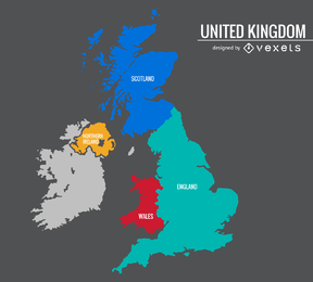 Mapa colorido de Reino Unido