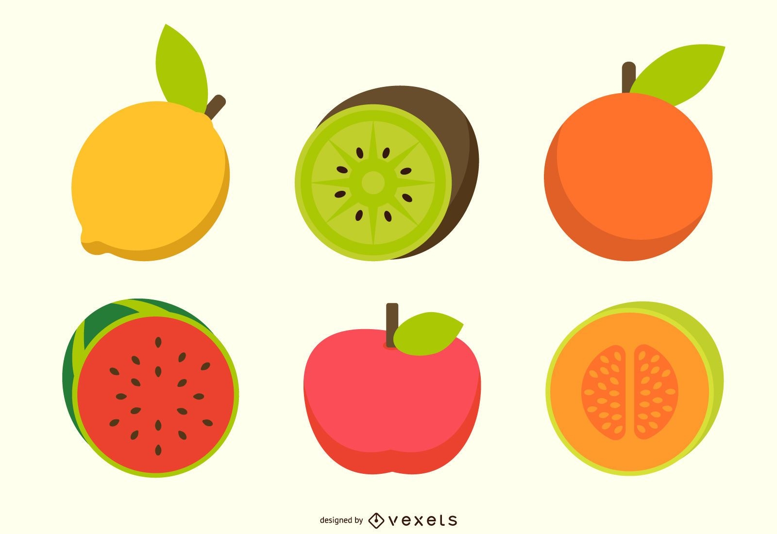 Conjunto de vetores de frutas planas coloridas