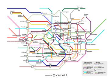 Tokyo Subway Route Map Vector Operations