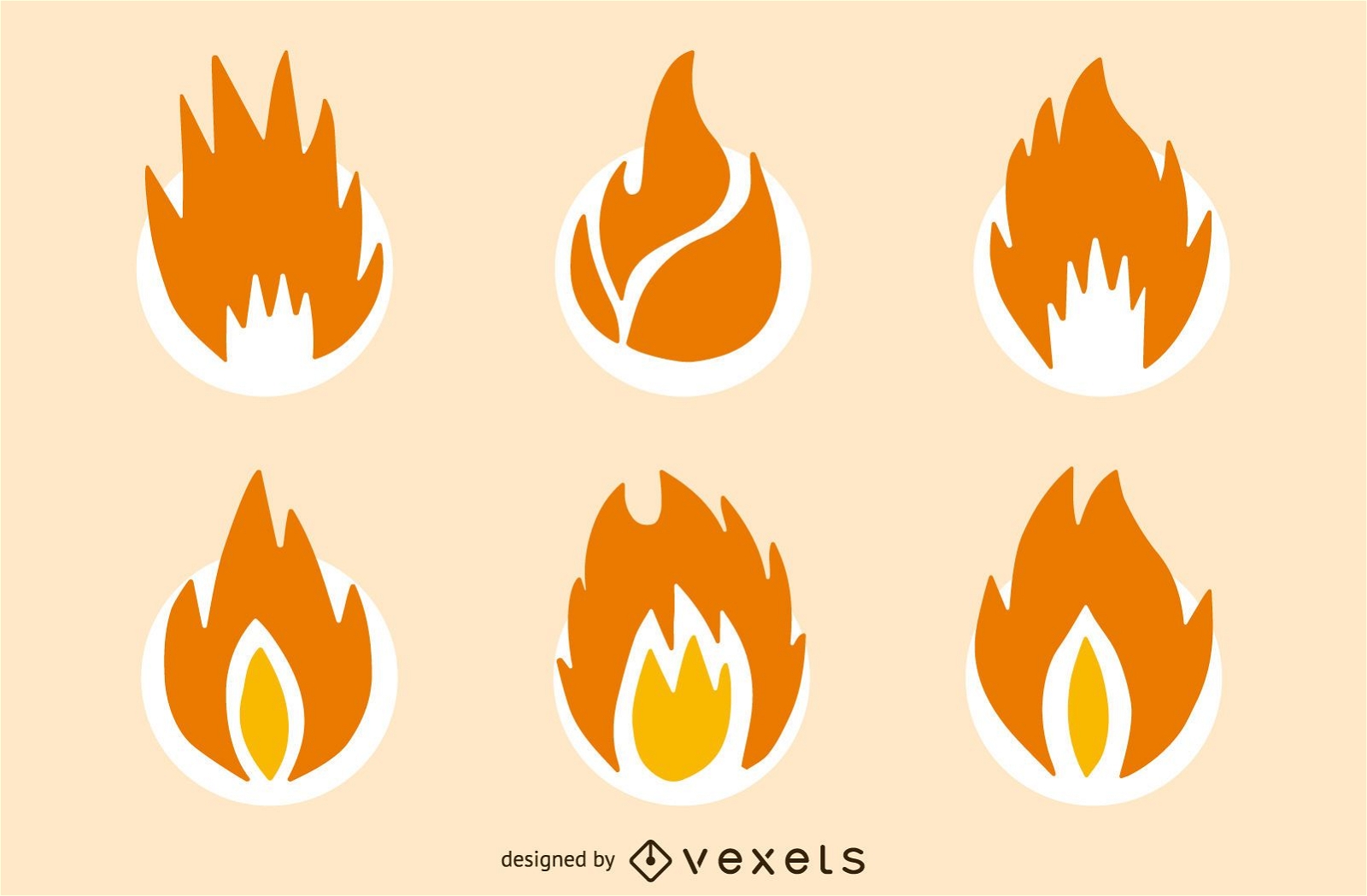 Flame fire isolated icon set