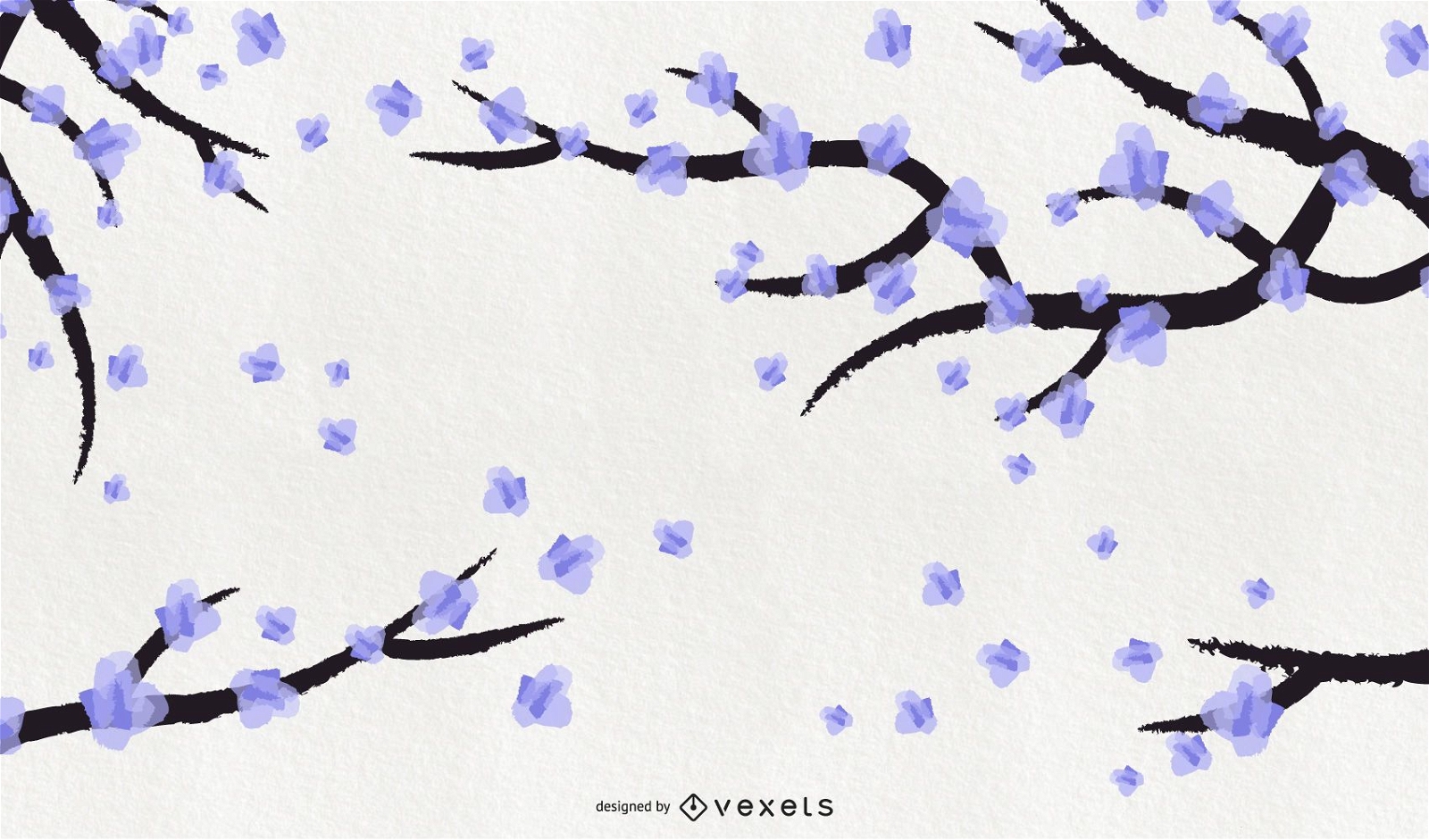 Watercolor blue cherry blossom background