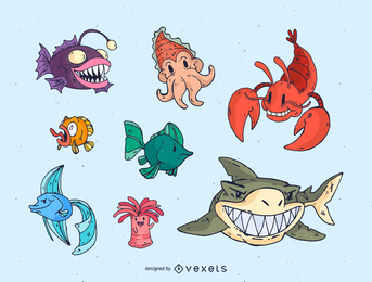 Conjunto de vetores de animais marinhos