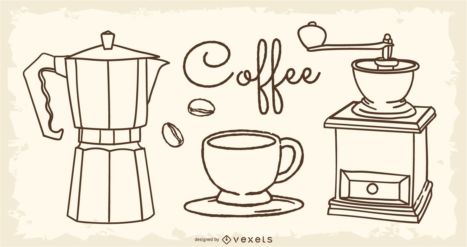 Kaffee Draft Line Elements 02 Vektor