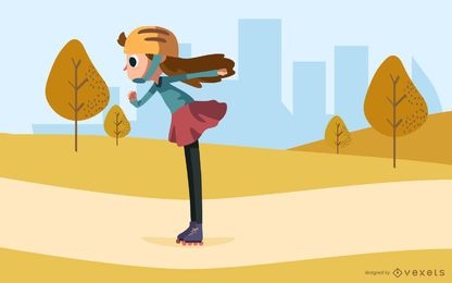 girl roller skating park illustration