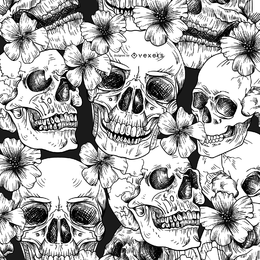 Padrão sem costura com crânios e flores Padrão sem costura com crânios e flores