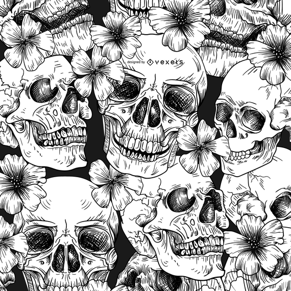 Patrones sin fisuras con calaveras y flores Patrones sin fisuras con calaveras y flores