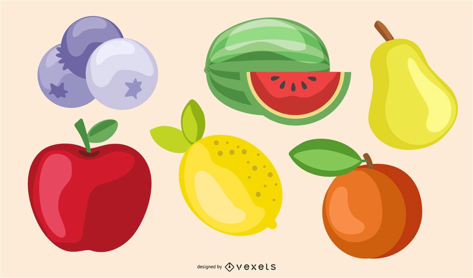 Glossy fruit illustration set