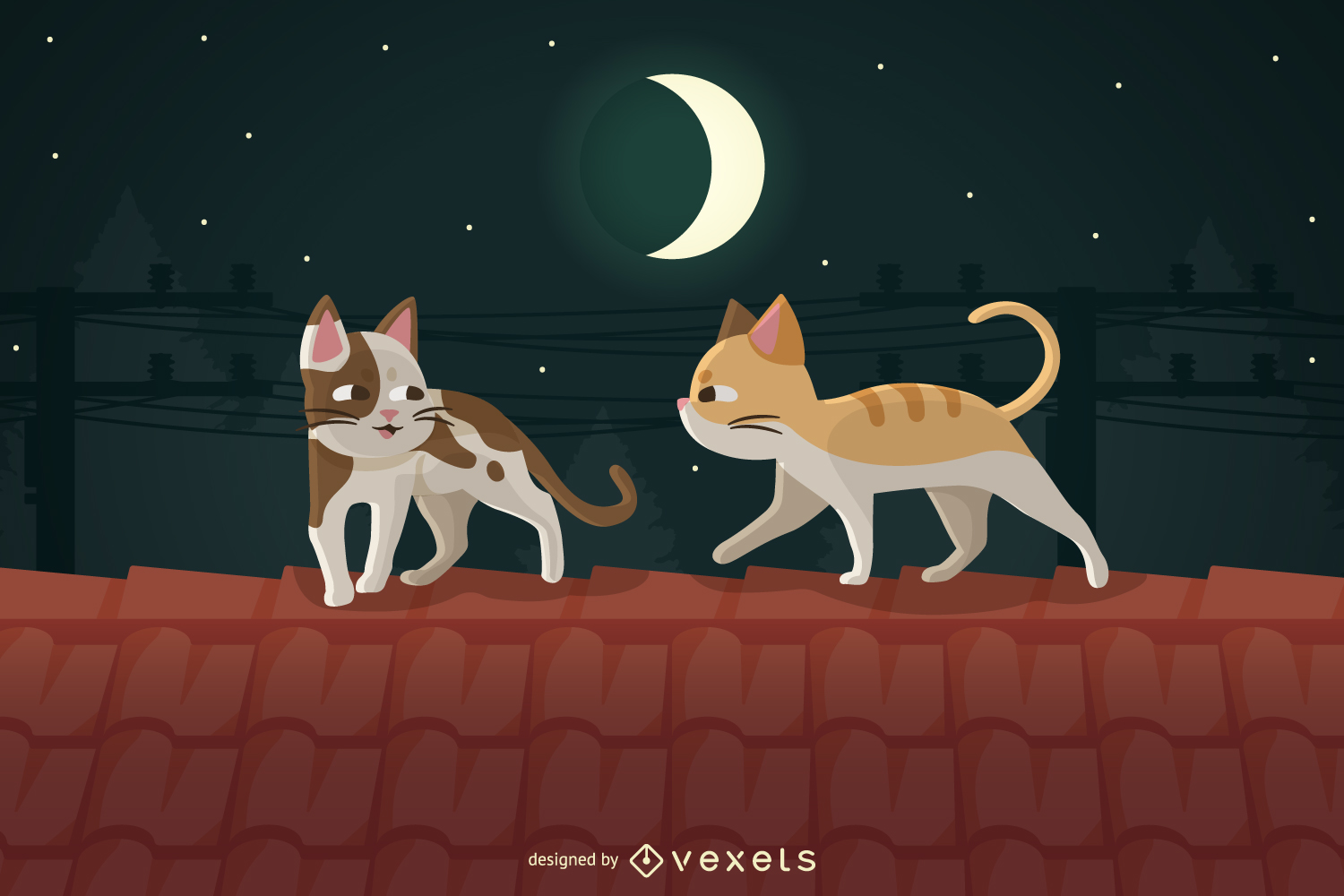 Vector Cats On The Roof