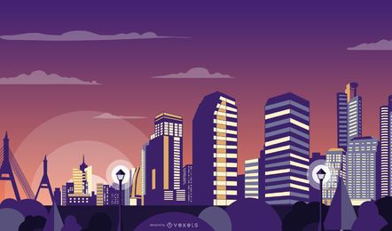 Vector City At Dusk Thailand Vector City At Dusk Thailand